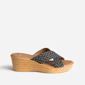 Mule compensée noire à brides tressées argent - Mules / Tongs Femme | ERAM